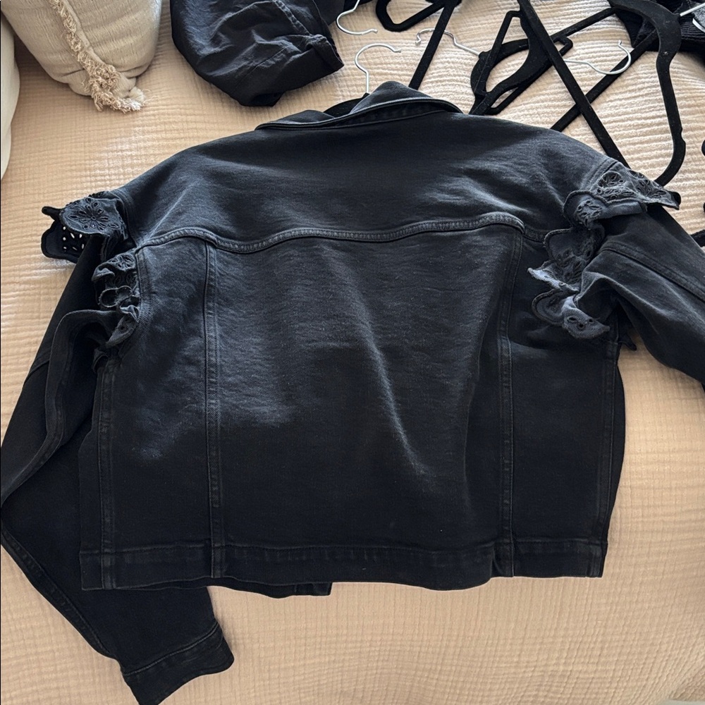 Something Navy Dark Denim Jacket With Shoulder De… - image 4